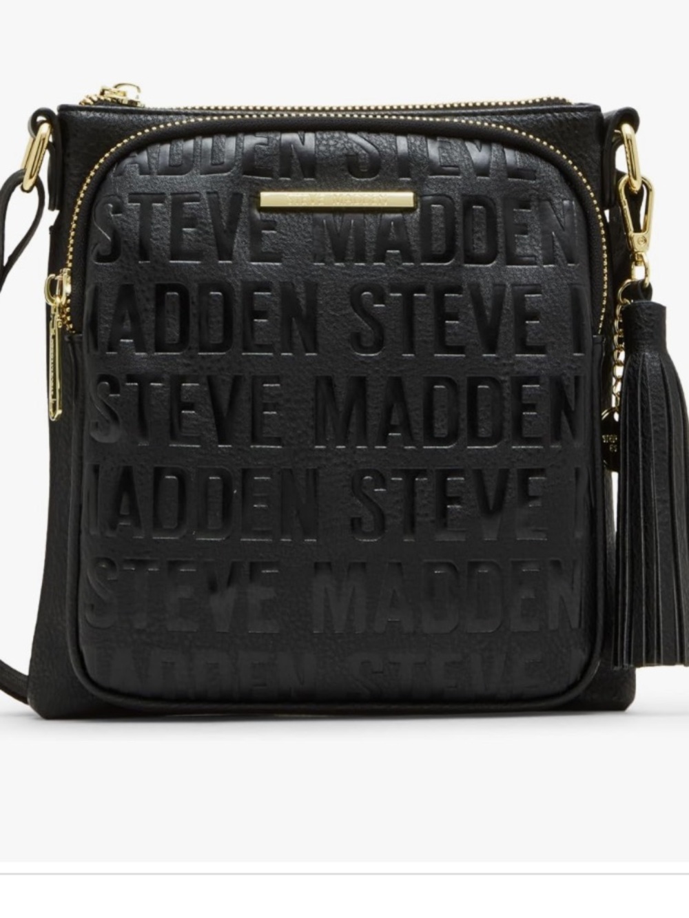 Steve Madden Black Embossed Leather Crossbody with Tassel
